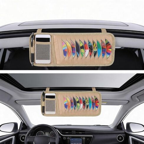 Cd Car Holder, Multi-Pocket Car Cd Organizer, Securely Mounted Car Visor Cd Holder for Organized Storage and Easy Access While Driving in Kuwait