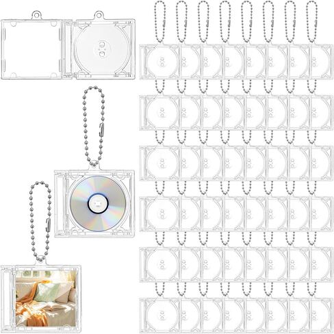48 Pcs Mini Cd Keychain Album Cases Plastic Cd Cases Clear DVD Cover Bulk DVD Jewel Keyring Music Blank Mini Compact Disc Holder Pendant Personalized for DIY Backpack Hanging Decor Gifts in Kuwait