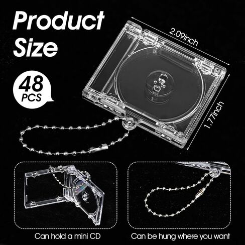 48 Pcs Mini Cd Keychain Album Cases Plastic Cd Cases Clear DVD Cover Bulk DVD Jewel Keyring Music Blank Mini Compact Disc Holder Pendant Personalized for DIY Backpack Hanging Decor Gifts in Kuwait