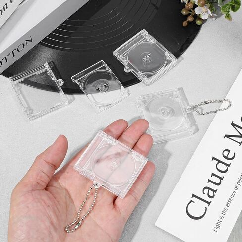 48 Pcs Mini Cd Keychain Album Cases Plastic Cd Cases Clear DVD Cover Bulk DVD Jewel Keyring Music Blank Mini Compact Disc Holder Pendant Personalized for DIY Backpack Hanging Decor Gifts in Kuwait