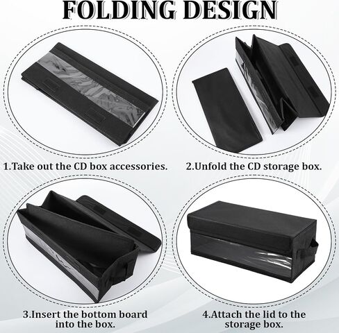 4 Packs CD Storage Box with Visible Window, Stackable CD Case Holder with Dustproof Lid and Handles, Foldable DVD Fabric Case Holder, Holds Up to 32 CDs in Full Jewel Cases(14.6 × 6.5 × 5.5 Inches) in Kuwait