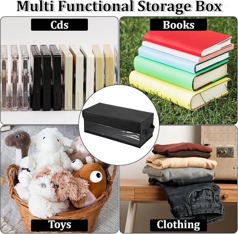 4 Packs CD Storage Box with Visible Window, Stackable CD Case Holder with Dustproof Lid and Handles, Foldable DVD Fabric Case Holder, Holds Up to 32 CDs in Full Jewel Cases(14.6 × 6.5 × 5.5 Inches) in Kuwait