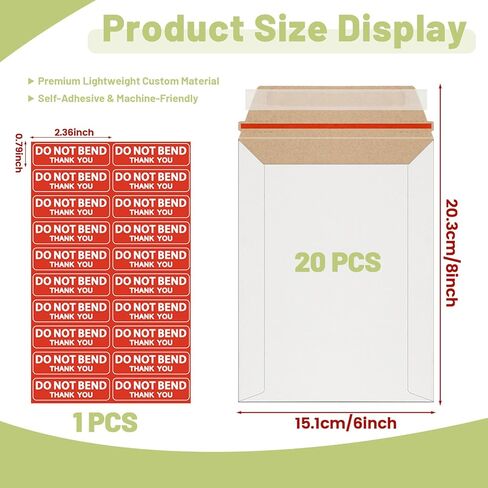 20 Pack Rigid Mailers 6x8 Inch Self Seal Document Mailers, Protective Flat Cardboard Sturdy White Photography Envelopes for Photos, Document, CD, Coins, Stamps in Kuwait