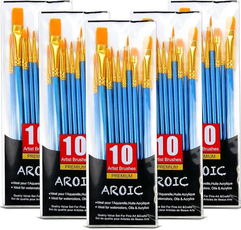 مجموعة فرش طلاء AROIC، 10 عبوات 100 قطعة من فرش طلاء الأكريليك، فرش طلاء للفنانين للألوان المائية الزيتية من الأكريليك لطلاء الصخور على الوجه (أزرق) in Kuwait