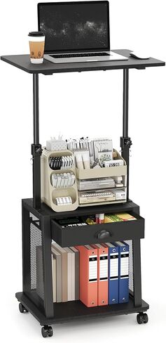 Height Adjustable Standing Desk with Wheels,Mobile Sit Stand Up Desk with Drawer,Rolling Laptop Computer Desk with storage,Portable Podium Teacher Stand Desk,Narrow Walking Pad Desk for Home Office in Kuwait