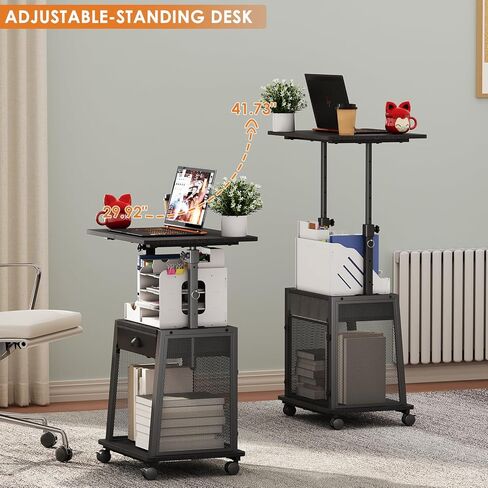 Height Adjustable Standing Desk with Wheels,Mobile Sit Stand Up Desk with Drawer,Rolling Laptop Computer Desk with storage,Portable Podium Teacher Stand Desk,Narrow Walking Pad Desk for Home Office in Kuwait