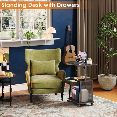 Height Adjustable Standing Desk with Wheels,Mobile Sit Stand Up Desk with Drawer,Rolling Laptop Computer Desk with storage,Portable Podium Teacher Stand Desk,Narrow Walking Pad Desk for Home Office in Kuwait