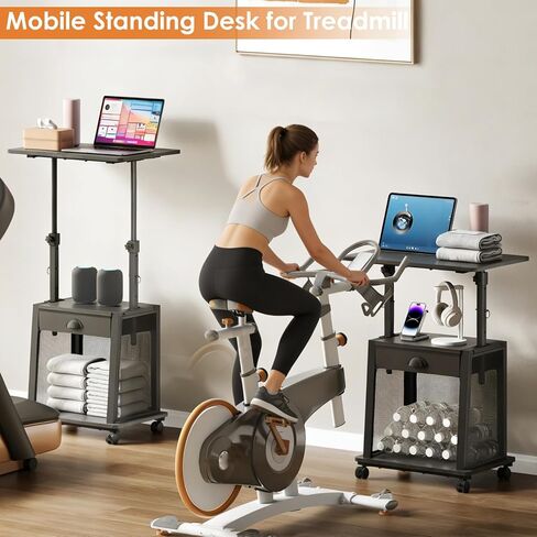 Height Adjustable Standing Desk with Wheels,Mobile Sit Stand Up Desk with Drawer,Rolling Laptop Computer Desk with storage,Portable Podium Teacher Stand Desk,Narrow Walking Pad Desk for Home Office in Kuwait