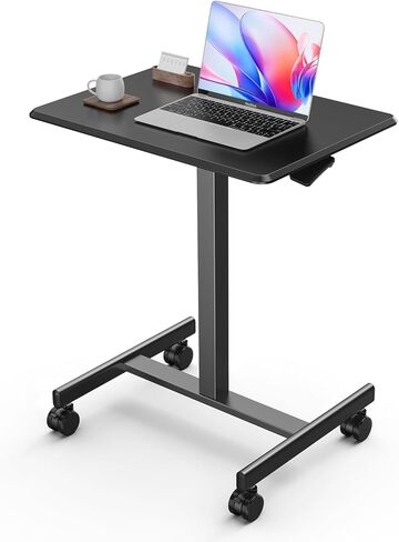 DUMOS Mobile Small Standing Desk, Portable Rolling Laptop Desk with 2 Lockable Wheels, Adjustable Height Computer Workstation for Home Office, 19 Inch White in Kuwait