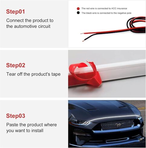 شريط إضاءة غطاء السيارة LED لـ 2015-2022 Ford Mustang Engine Underhood LED شرائط دليل ديكور مقاوم للماء أثناء النهار الجري أضواء الديكور الخارجي الملحقات DC 12V (الضوء الأبيض) in Kuwait