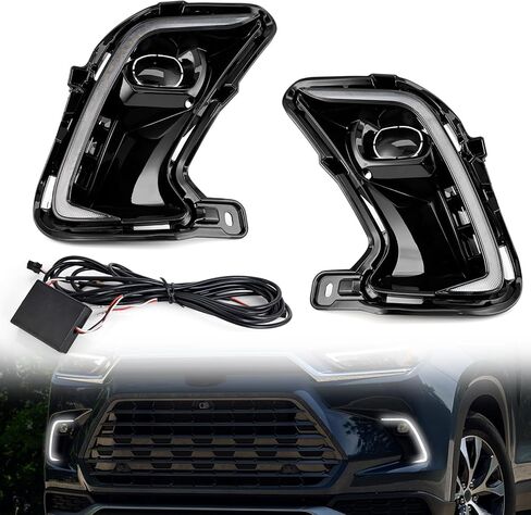Riloer LED Daytime Running Light with Dynamic Turn Signal Lamps, 52127-0E240, 52128-0E240, 52127-0E250, 1 Set, White (for Daytime Running Light) and Amber (for Turning Signal Light) in Kuwait