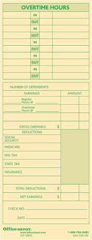 Office Depot Time Cards With Deductions, Weekly, Monday-Sunday Format, 2-Sided, 3 3/8in x 8 7/8in, Manila, pk Of 100, GB-735104 in Kuwait