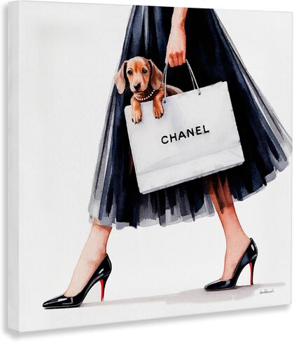 Stupell Industries 'Elegant Dog & Shopping Bag'، لوحة فنية قماشية، مقاس 24 × 24 بوصة، سهلة التعليق ومتينة، صنعت في الولايات المتحدة الأمريكية، بواسطة أماندا غرينوود in Kuwait