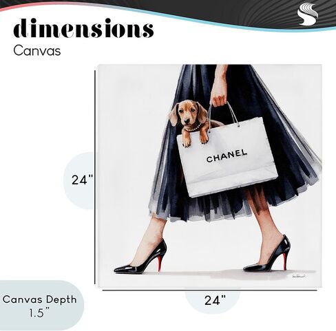 Stupell Industries 'Elegant Dog & Shopping Bag'، لوحة فنية قماشية، مقاس 24 × 24 بوصة، سهلة التعليق ومتينة، صنعت في الولايات المتحدة الأمريكية، بواسطة أماندا غرينوود in Kuwait