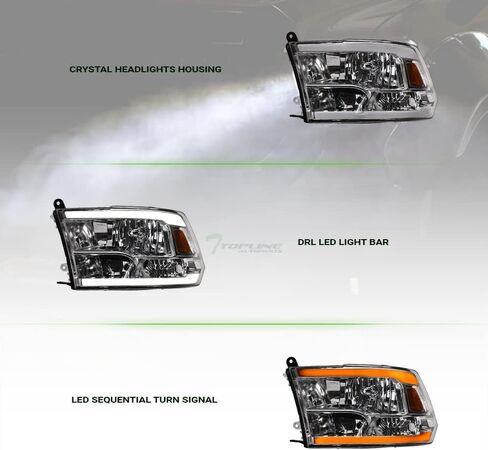 Switchback Sequential LED Strip Tube Bar Chrome Housing Crystal Headlights Signal Lamps Amber Reflector nb Compatible With 09-18 Dodge Ram 1500/19-24 Classic / 10-18 2500 3500 in Kuwait
