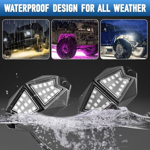 Riloer 4 Pods RGB Rock Ambient LED Lights، مجموعة واحدة من مصابيح السيارة الذكية 12 فولت مع التحكم في التطبيق المتوافقة مع UTV، ATV، SUV، السيارة، عربة الجولف، الشاحنة in Kuwait