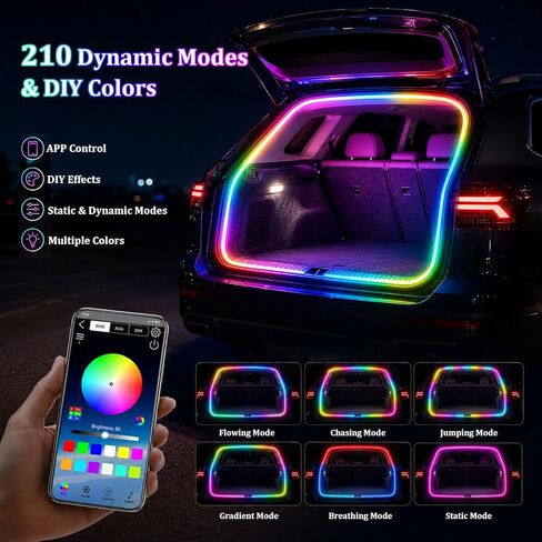 Trunk Led Light Strip for Car,157.48" RGB Dynamic Flowing Trunk Light Strip,Flexible Silicone Car Trunk Light Strip with Music Mode,Auto On/Off Trunk LED Light Strip in Kuwait