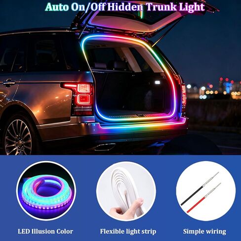 Trunk Led Light Strip for Car,157.48" RGB Dynamic Flowing Trunk Light Strip,Flexible Silicone Car Trunk Light Strip with Music Mode,Auto On/Off Trunk LED Light Strip in Kuwait