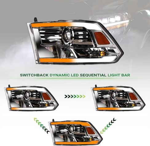 Switchback متسلسل LED شريط أنبوب شريط كروم الإسكان المصابيح الأمامية لجهاز العرض مصابيح إشارة العنبر عاكس nb متوافق مع 09-18 دودج رام 1500 / 19-24 كلاسيكي / 10-18 2500 3500 in Kuwait