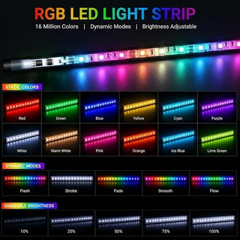 شريط إضاءة LED 12 فولت RGB مع جهاز تحكم عن بعد، 4 قطع 12 بوصة شريط أضواء سيارة فائق السطوع IP67 مقاوم للماء لعربة الجولف للدراجات النارية والقوارب الخارجية الداخلية، وحدة تحكم مدمجة، متعدد الألوان in Kuwait
