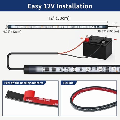 شريط إضاءة LED 12 فولت RGB مع جهاز تحكم عن بعد، 4 قطع 12 بوصة شريط أضواء سيارة فائق السطوع IP67 مقاوم للماء لعربة الجولف للدراجات النارية والقوارب الخارجية الداخلية، وحدة تحكم مدمجة، متعدد الألوان in Kuwait