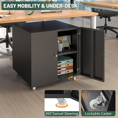 Large Printer Stand with Storage,3D Heavy-Duty Printer Table for Home Office with Wheels,2 Doors and Adjustable Shelves,23.62" H Black in Kuwait