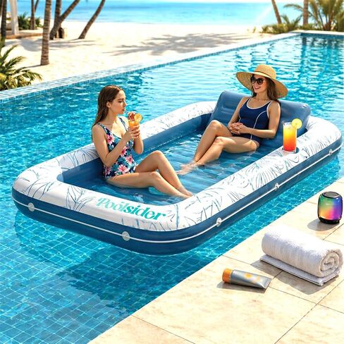 Poolsider Inflatable Tanning Pool Lounger |Large Inflatable Tanning Bed for Adults -4 in 1 Multipurpose Sunbed Tub | Pool Floats Adults in Kuwait