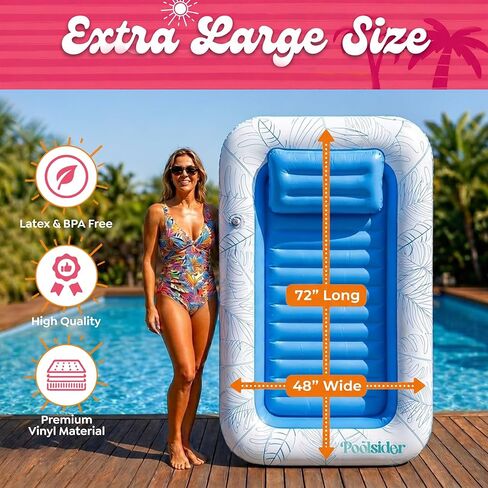 Poolsider Inflatable Tanning Pool Lounger |Large Inflatable Tanning Bed for Adults -4 in 1 Multipurpose Sunbed Tub | Pool Floats Adults in Kuwait