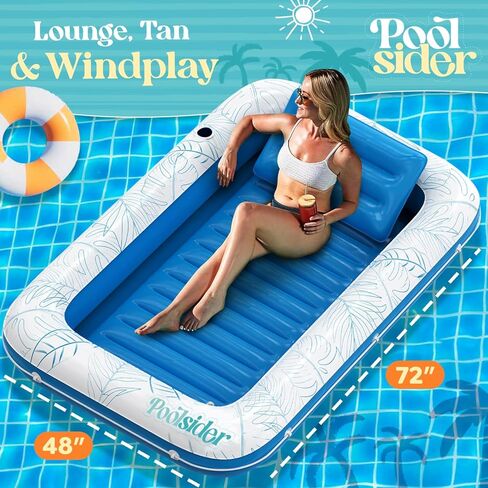 Poolsider Inflatable Tanning Pool Lounger |Large Inflatable Tanning Bed for Adults -4 in 1 Multipurpose Sunbed Tub | Pool Floats Adults in Kuwait
