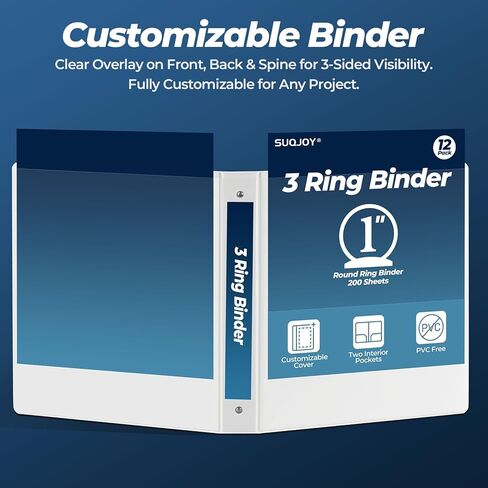SUQJOY 1 Inch 3 Ring Binders 12 Pack, Clear View Binder Bulk, White PVC-Free 3-Ring Binders for School, Office or Home, Fits 8.5 x 11 Inches Paper in Saudi Arabia