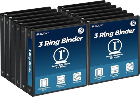SUQJOY 1 Inch 3 Ring Binders 12 Pack, Clear View Binder Bulk, White PVC-Free 3-Ring Binders for School, Office or Home, Fits 8.5 x 11 Inches Paper in Kuwait