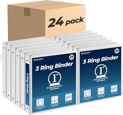 SUQJOY 1 Inch 3 Ring Binders 12 Pack, Clear View Binder Bulk, White PVC-Free 3-Ring Binders for School, Office or Home, Fits 8.5 x 11 Inches Paper in Saudi Arabia