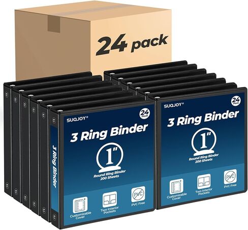 SUQJOY 1 Inch 3 Ring Binders 12 Pack, Clear View Binder Bulk, White PVC-Free 3-Ring Binders for School, Office or Home, Fits 8.5 x 11 Inches Paper in Saudi Arabia