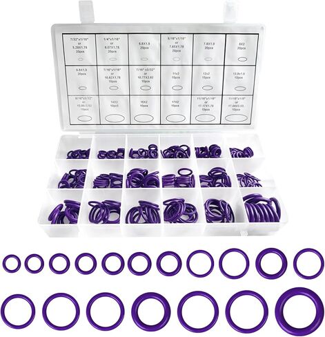 270PCS Car Air Conditioning AC O Ring Kit, AC Gasket Seal Kit, Auto Replacement Air Conditioning Compressors Port Sealing Washers, Rubber Washer Orings for A/C Professional Plumbin (Green) in Kuwait