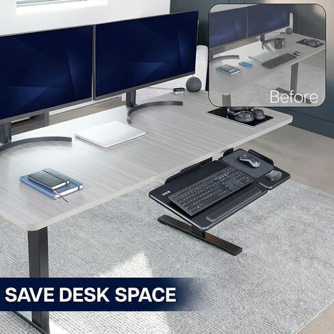 صينية لوحة مفاتيح تحت المكتب قابلة للتعديل مقاس 27 × 12 بوصة من VIVO مع تصميم مائل من جزأين، حامل مريح أسفل الطاولة مع حشوة، أسود، Mount-KBTM1 in Kuwait