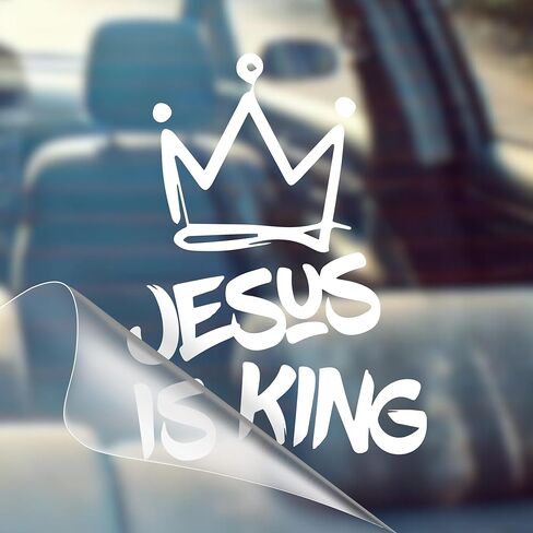 Jesus is King - Christian Jesus Cross Car Vinyl Decal Bumper Sticker for Car, Wall, Window, Vehicle, Weather Resistant, Viral, White in Kuwait