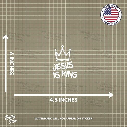 Jesus is King - Christian Jesus Cross Car Vinyl Decal Bumper Sticker for Car, Wall, Window, Vehicle, Weather Resistant, Viral, White in Kuwait