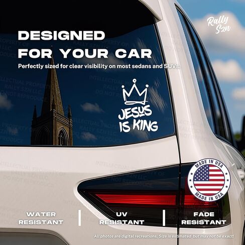 Jesus is King - Christian Jesus Cross Car Vinyl Decal Bumper Sticker for Car, Wall, Window, Vehicle, Weather Resistant, Viral, White in Kuwait