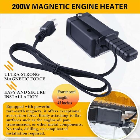 JEENDA Magnetic Engine Block Heater 1155x 1155 200w with 43in Power Cord, Oil Pan Heater, 120V Surface-Thermostat Control for Car, Truck, Tractors, Diesel Vehicles and Other Equipment in Saudi Arabia
