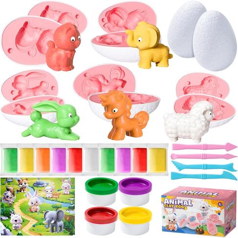 DOLIVE Dinosaur Playdough Sets for Kids Ages 3-8, 5 Dino 3D Toys with Adventure Map, Toddler Easter Basket Stuffers, Easter Dino Play Dough Eggs Molds Toys Gifts in Kuwait