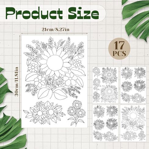 Hadnves 4 Sheets Embroidery Patterns Sunflowers Bouquets Water Soluble Floral Embroidery Patterns Stick and Stitch Wash Away Flower Transfer Paper for T-Shirt Towel Bag Hand Sewing DIY Lover Beginners in Kuwait