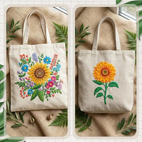 Hadnves 4 Sheets Embroidery Patterns Sunflowers Bouquets Water Soluble Floral Embroidery Patterns Stick and Stitch Wash Away Flower Transfer Paper for T-Shirt Towel Bag Hand Sewing DIY Lover Beginners in Kuwait