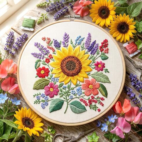Hadnves 4 Sheets Embroidery Patterns Sunflowers Bouquets Water Soluble Floral Embroidery Patterns Stick and Stitch Wash Away Flower Transfer Paper for T-Shirt Towel Bag Hand Sewing DIY Lover Beginners in Kuwait