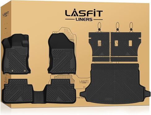 سجادة صندوق السيارة ومسند الظهر من LASFIT لـ Rivian R1S 2025 2024 2023 2022، بطانة شحن مناسبة لجميع الأحوال الجوية TPE لبساط البضائع R1S، أسود، سهل التنظيف in Kuwait