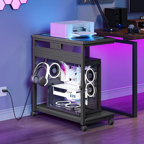 CHOEZON 31.5" Large Computer Tower Stand with Power Outlet, Under-Desk PC Cart with 2 Hooks, PC Stand with LED, Height Adjustable PC Tower Holder on Wheels, for Living Room, Office, Black TCJ51UDBB in Kuwait