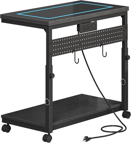 CHOEZON 31.5" Large Computer Tower Stand with Power Outlet, Under-Desk PC Cart with 2 Hooks, PC Stand with LED, Height Adjustable PC Tower Holder on Wheels, for Living Room, Office, Black TCJ51UDBB in Kuwait