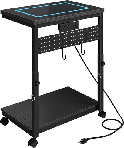 CHOEZON 31.5" Large Computer Tower Stand with Power Outlet, Under-Desk PC Cart with 2 Hooks, PC Stand with LED, Height Adjustable PC Tower Holder on Wheels, for Living Room, Office, Black TCJ51UDBB in Kuwait
