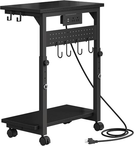 CHOEZON Computer Tower Stand, Height Adjustable PC Holder on Wheels, Computer Stand with Power Outlet, Under-Desk PC Cart with 6 Hooks, Movable Side Table, for Living Room, Office, Black TCJ50UBB in Kuwait
