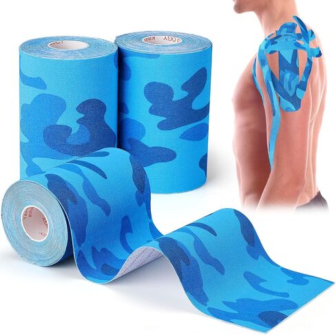 3 Pack Pro Kinesiology Athletic Tape Waterproof Muscle Support Adhesive Sport Tape for Pain Relief, Muscle & Knees Shoulder Ankle Neck Splints Joint Support (Blue Camo, 4in 5.5yd) in Saudi Arabia