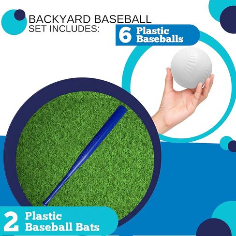 BAMMAX Backyard Baseball Set Includes (2) 32" Plastic Bats & (6) Plastic Baseballs | Great for Backyard Games & Parties | Safer Alternative to Kids Baseball Bats | Great for 3-10 Years Kids in Kuwait